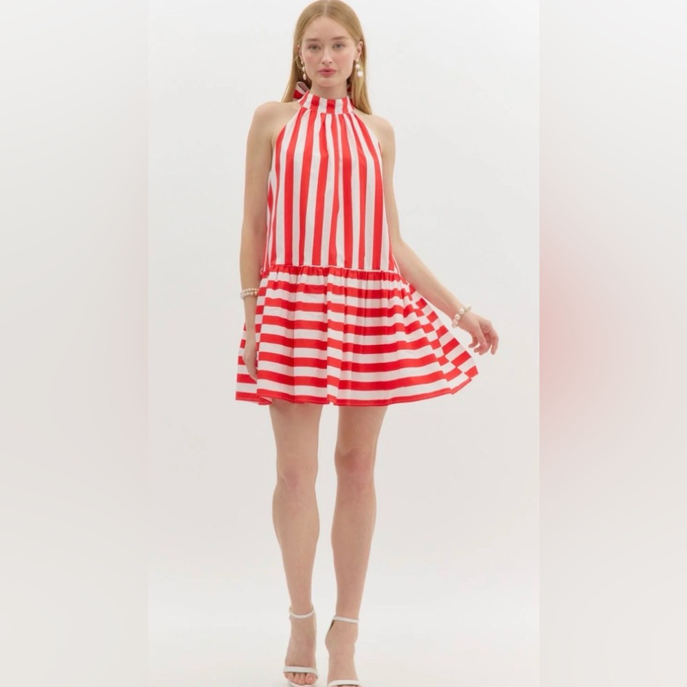 Entro Dress size small Red and White Striped Halter Dress